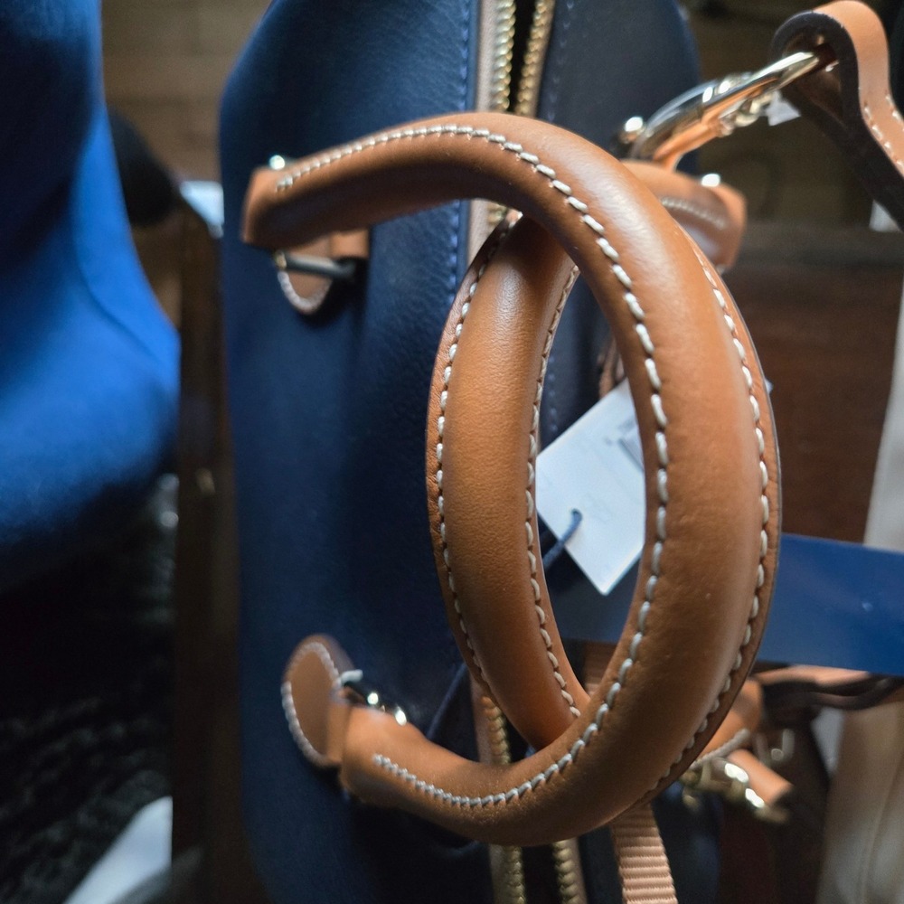 Dooney & Bourke Barrel Satchel 25 Small Marine Blue New Pebbled Leather Bag - Picture 4 of 9